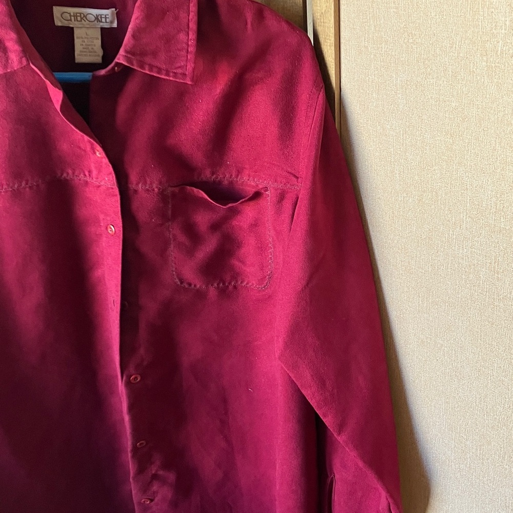 Cherokee Deep Red suede like ladies blouse large - Picture 8 of 14